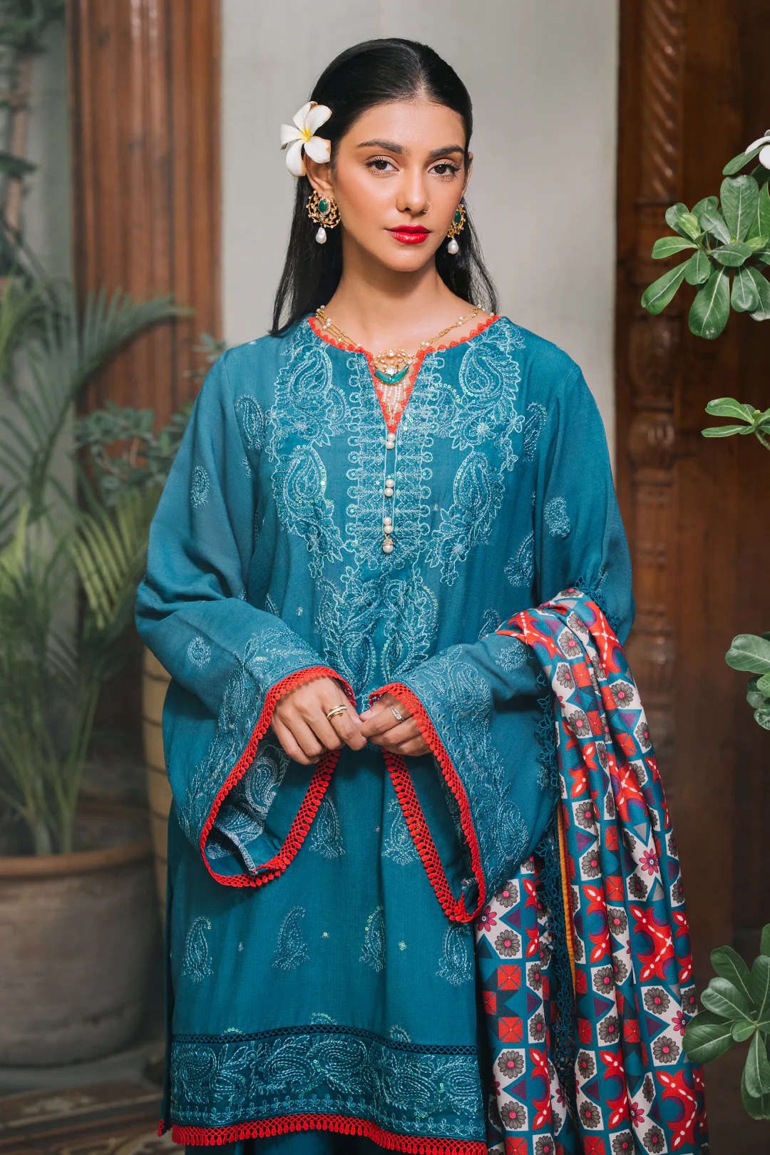 Embroidered Shirt Shalwar Dupatta - 0326 - Image 5