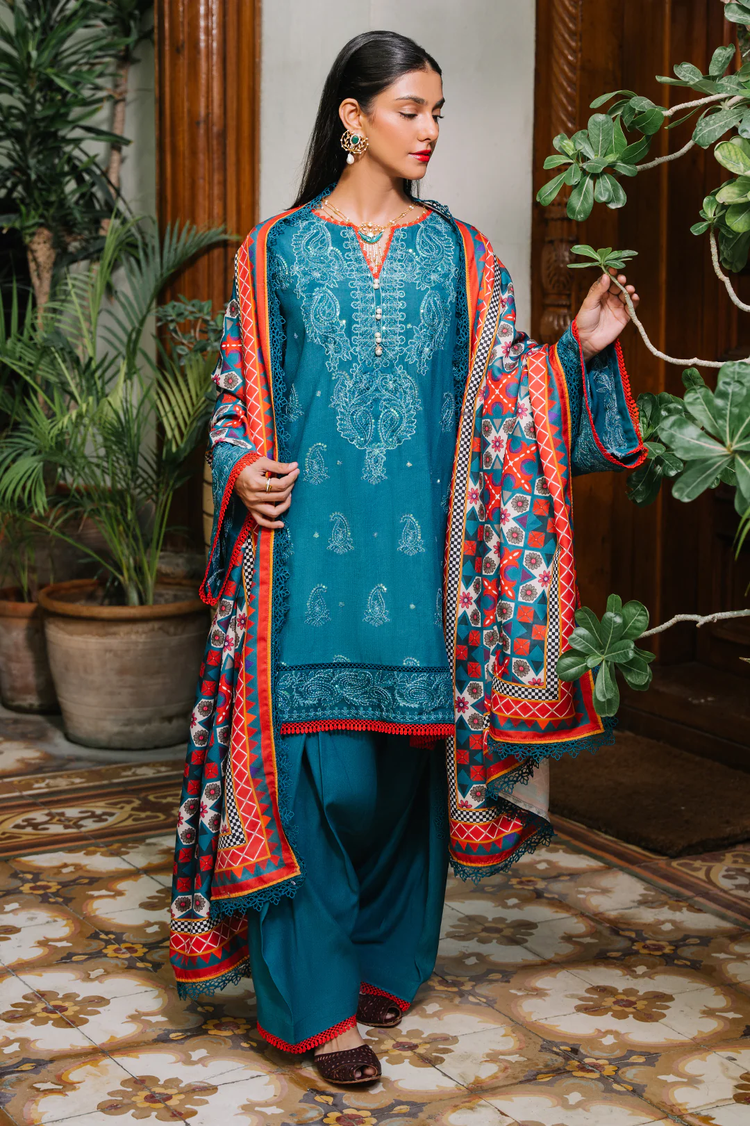 Embroidered Shirt Shalwar Dupatta - 0326 - Image 6