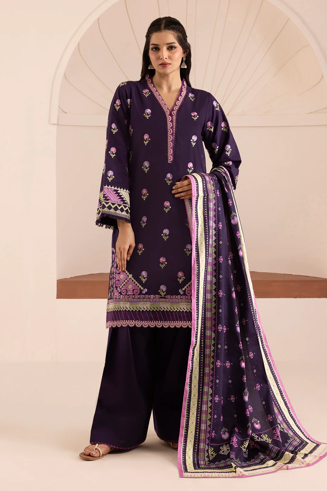 Embroidered Shirt Shalwar Dupatta - 0261 - Image 7
