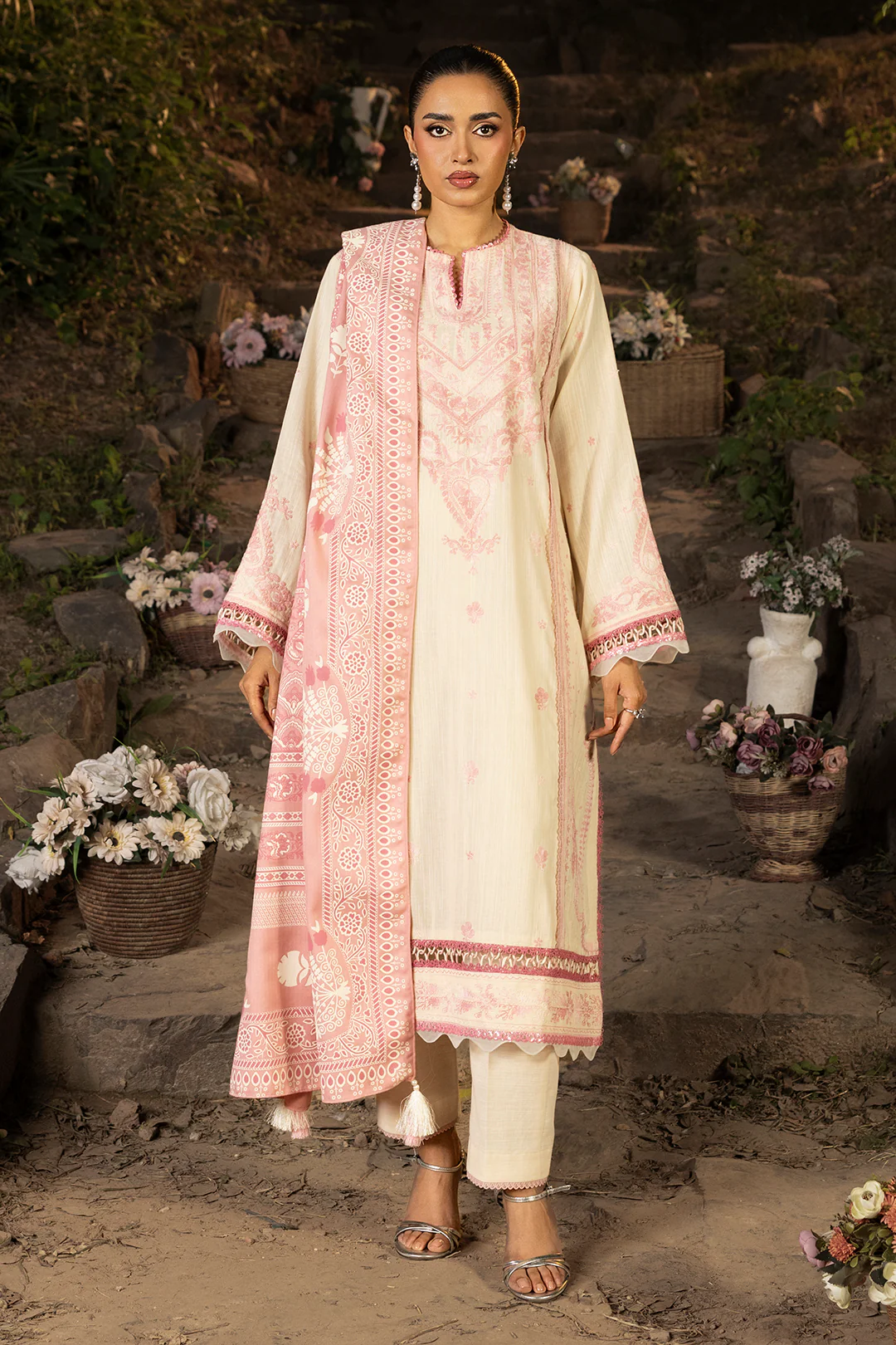 Embroidered Shirt Shalwar Shawl - 0168 - Image 4