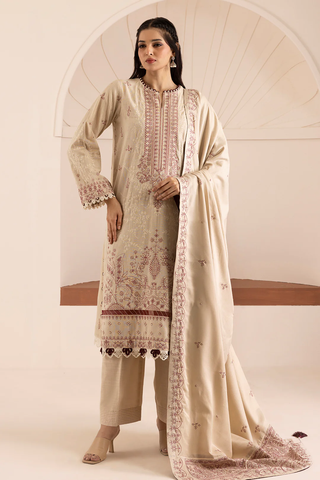 Embroidered Shirt Shalwar Shawl - 0176 - Image 4